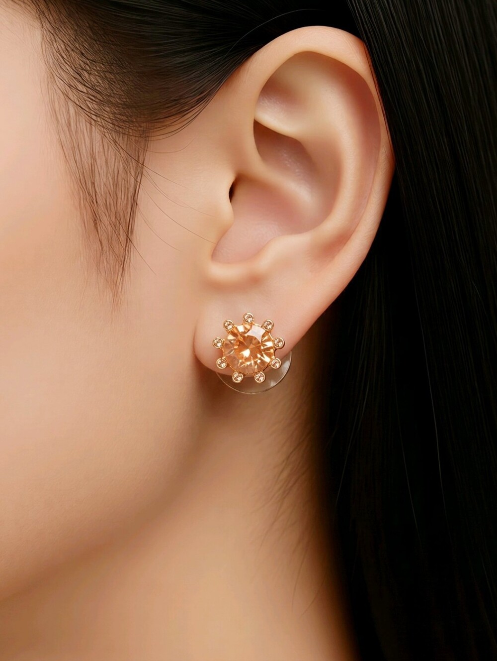 Ann Taylor Citrine Stud Earrings Gold Filled Crystal Crown Cushion Birthday NWT